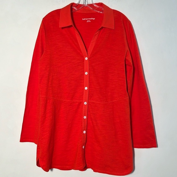 SOFT SURROUNDINGS Orange/Red 100% Cotton Button Minimalist Cottage Tunic SZ M - Picture 1 of 16